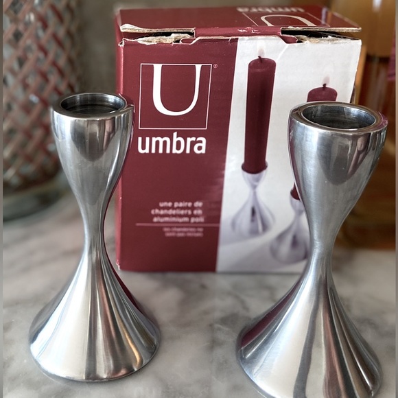 Umbra Candlestick Set NIB - Polished Aluminum - Picture 2 of 3